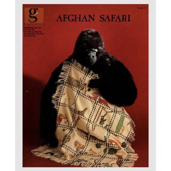 GRAPHWORKS Afghan Safari Cross Stitch Patten Gorilla Godzilla Animals 1989 VTG - Picture 1 of 4